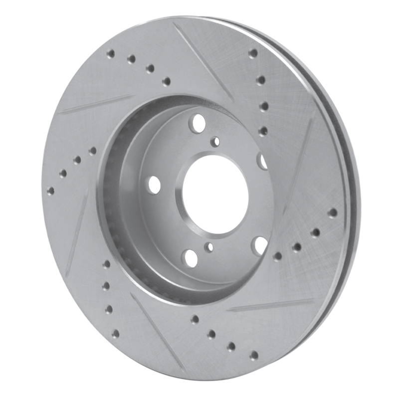 Toyota RAV4 Brake Rotor (1) - Front Left - R1 Concepts - Drilled & Slotted - Silver - `01-`05